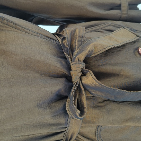 Oliver B Taffeta Double Breasted Trench Coat Green L retro vintage 90s y2k 80s - Picture 6 of 12